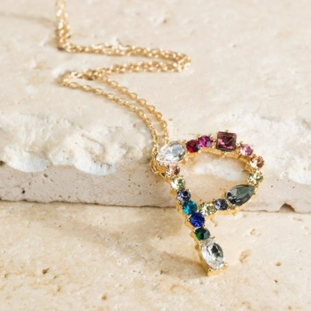 Multicolored Rhinestone Initial Necklace - Picture 13 of 16
